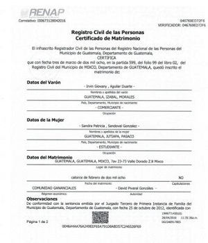 certificado de matrimonio guatemala